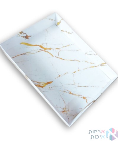 קופסאות קרטון עם מכסה שקוף 30/43/8 דגם שייש לבן זהב