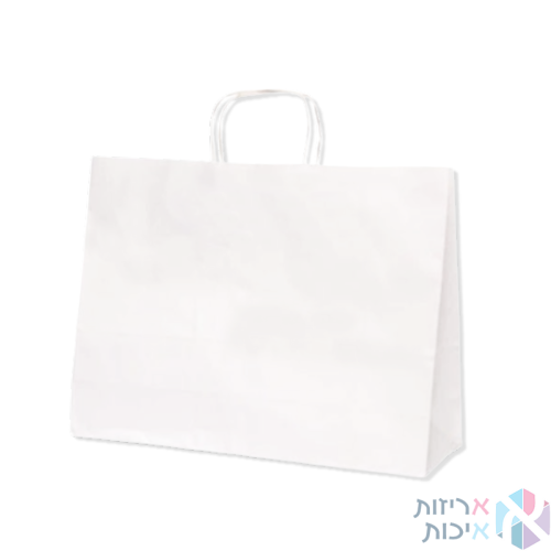 שקיות נייר עם ידית מגולגלת – לבן (שקית רחבה הפוכה)