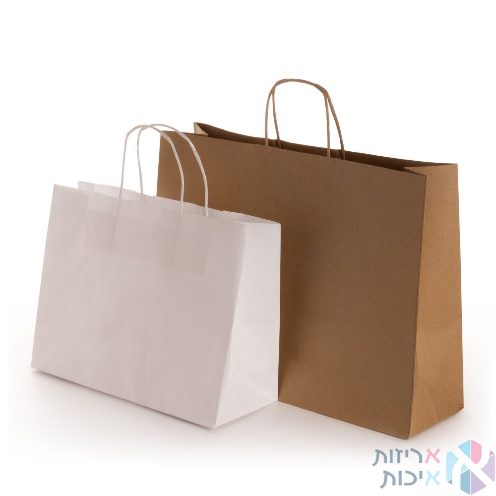 שקיות נשיאה מנייר לבן ידית מגולגלת (ידית הפוכה) 32/25 , 50 יח'