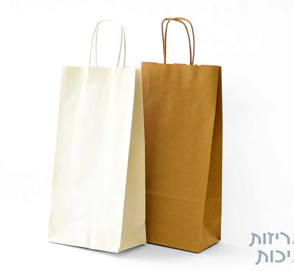 שקיות נייר ליין עם ידית מגולגלת – צבע לבן 50 יח' במידה 15/39/8