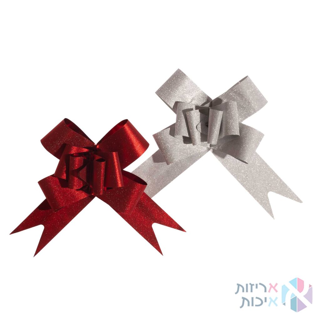 סרט משיכה נצנץ – אדום / כסף 5 סמ- 100 יחידות