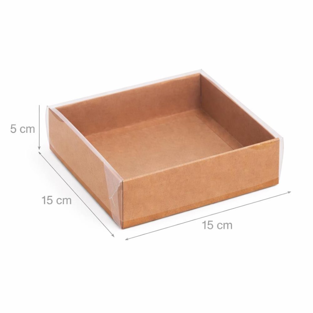 קופסאות קרטון עם מכסה שקוף 15/15/5 טבעי, 25 יחידות