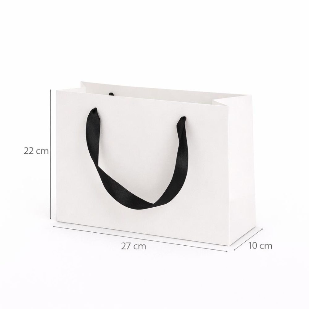 שקיות קרטון עם ידית סאטן 27/22 סמ, לבן – 10 יחידות