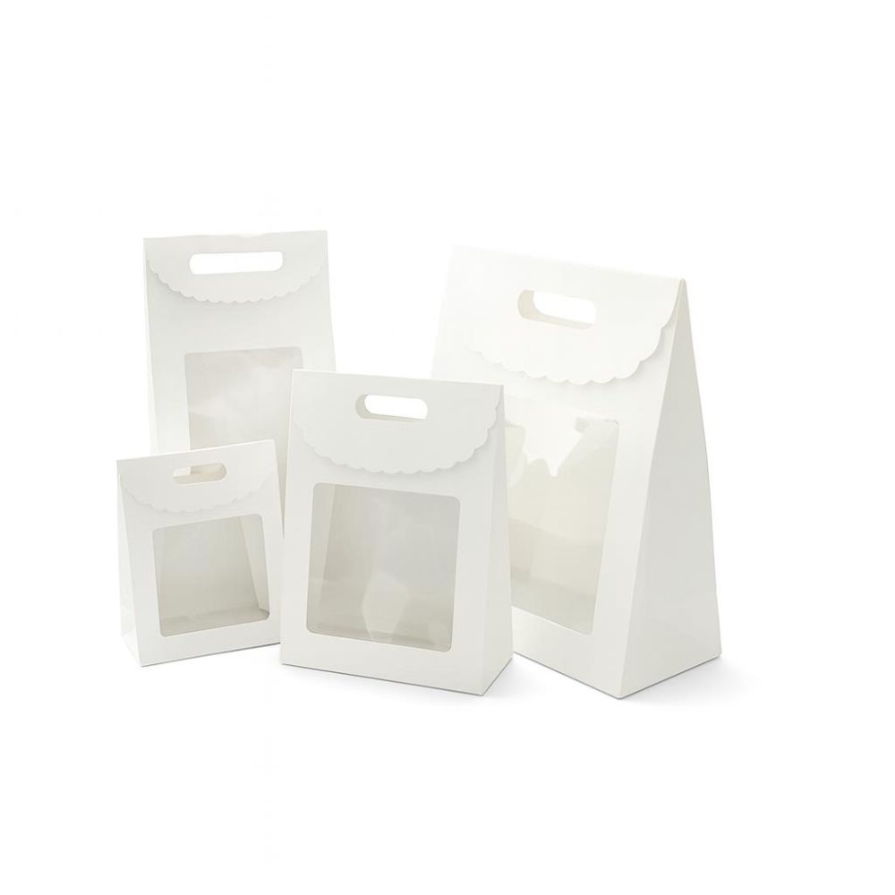 שקיות קלפה ידית + חלון בצבע לבן 14/19/8 , 12 יחידות