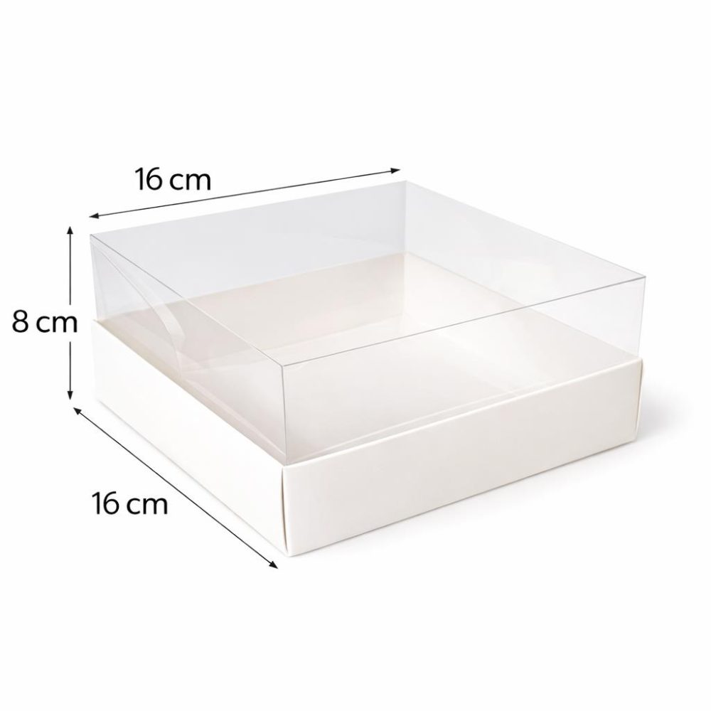 קופסאות קרטון עם מכסה שקוף 16/16/8, 25 יחידות