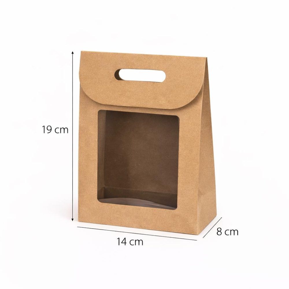 שקיות קלפה ידית + חלון בצבע חום 14/19/8 , 12 יחידות