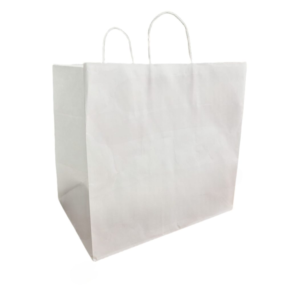 שקיות נשיאה מנייר לבן עם ידית מגולגלת במידה 36/38/25 – 500 יחידות