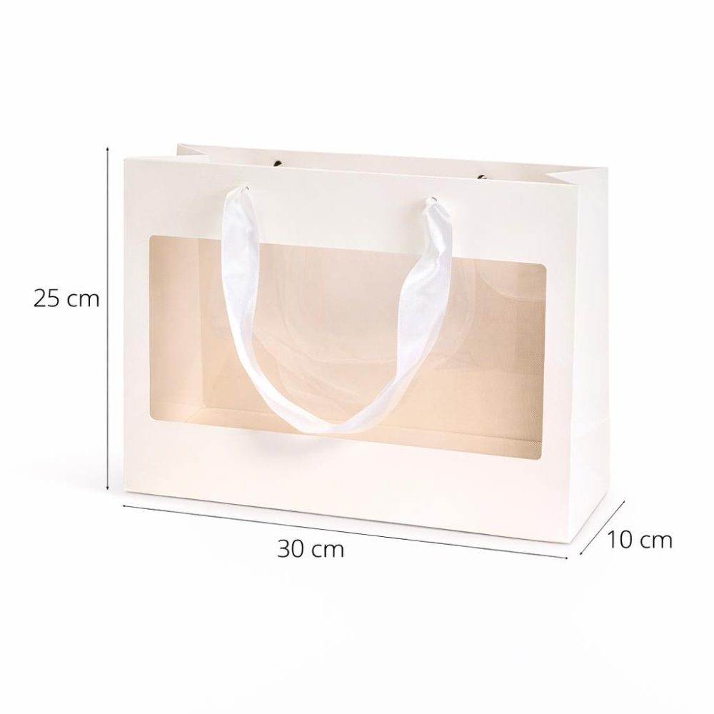 שקיות קרטון עם חלון 30/25/10 12 יחידות – צבע לבן