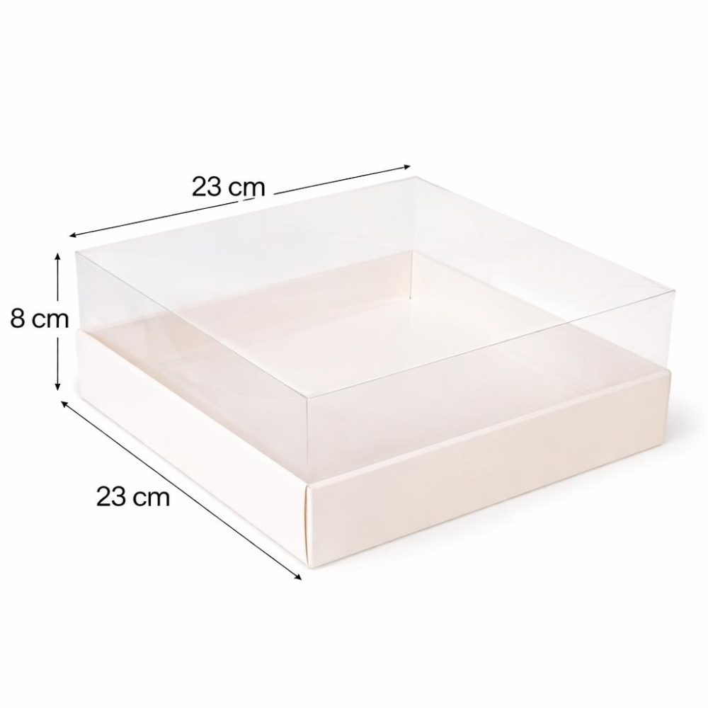קופסאות קרטון עם מכסה שקוף 23/23/8, לבן 25 יחידות