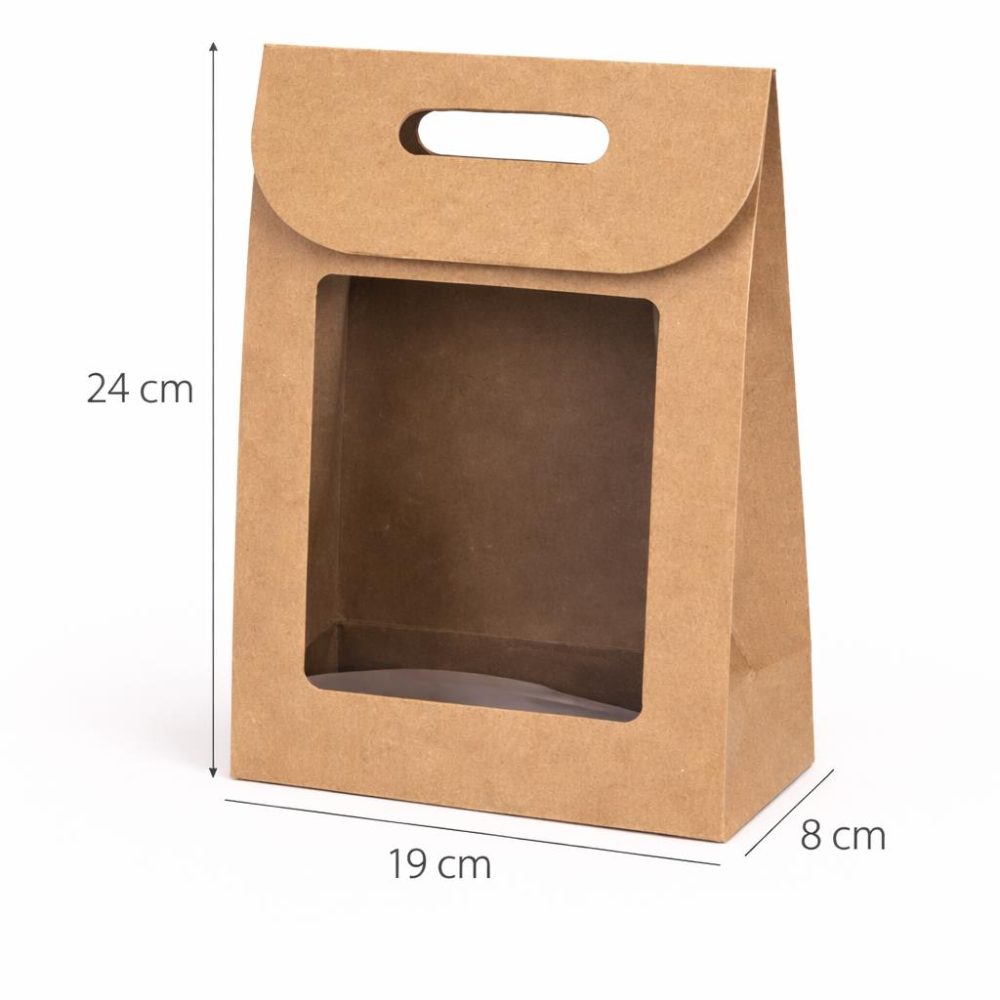 שקיות קלפה ידית + חלון בצבע חום 19/24/8 , 12 יחידות