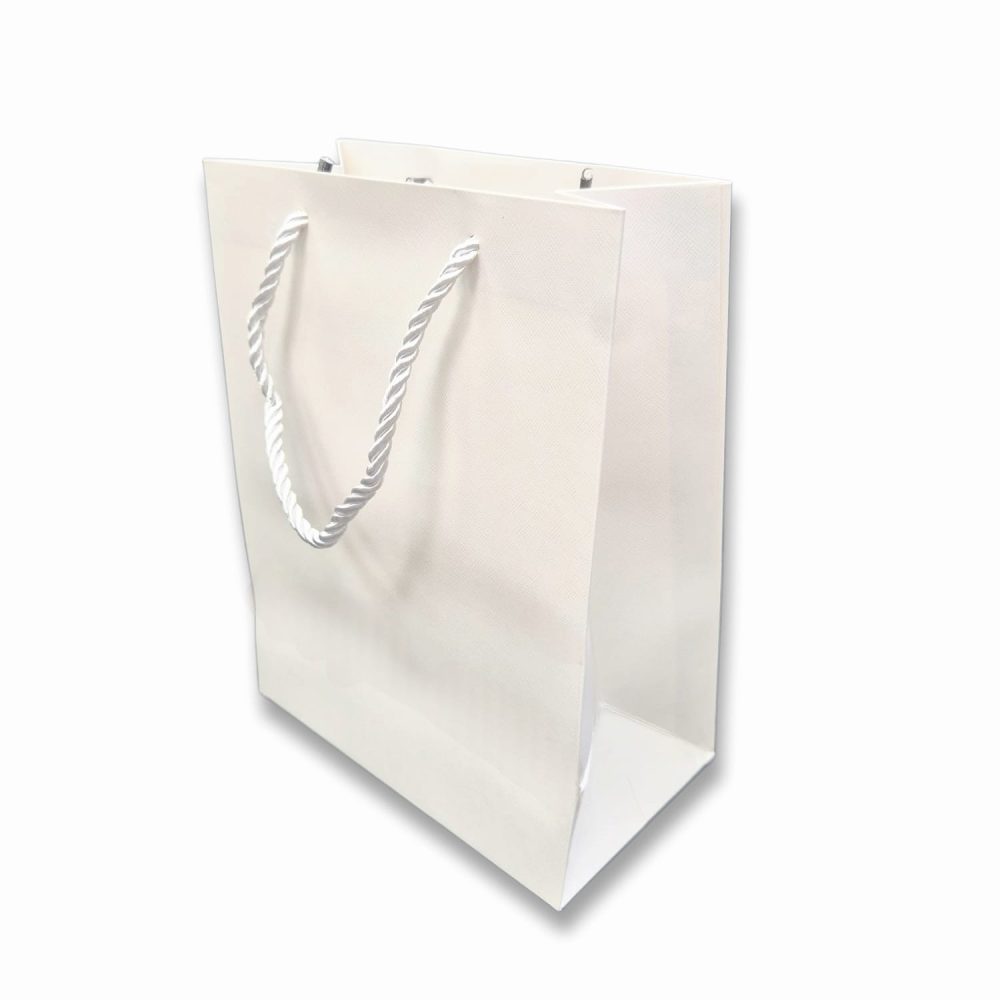 שקיות קרטון לבנות במידה 25/12/35 (לאורך) עם ידית שרוך יוקרתית , 10 יחידות