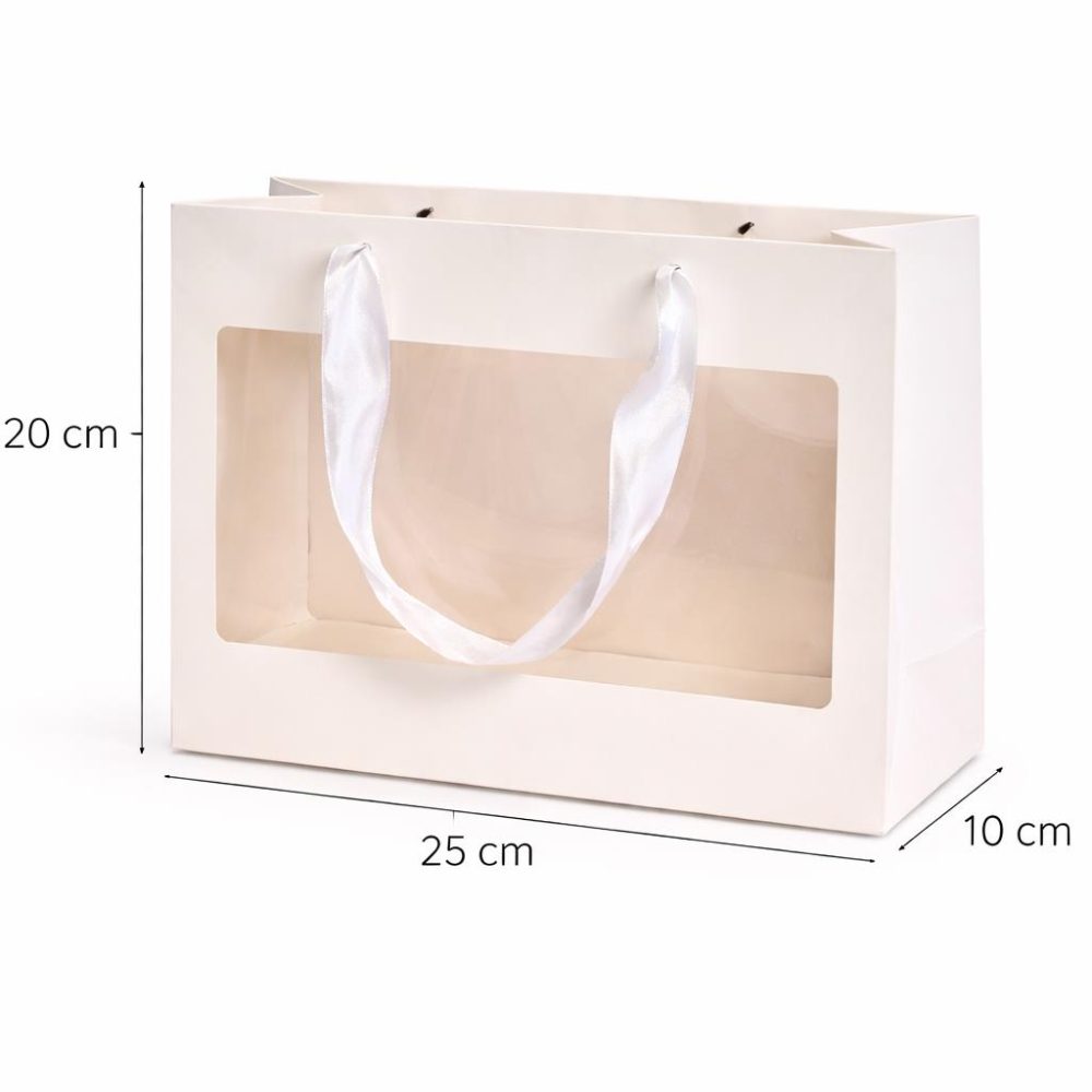 שקיות קרטון עם חלון 25/20/10 12 יחידות – צבע לבן