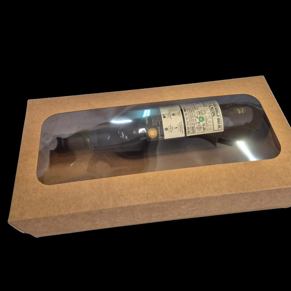 קופסאות קרטון עם חלון שקוף 17/34/8 בצבע טבעי – 2 בקבוקי יין  , 25 יח’