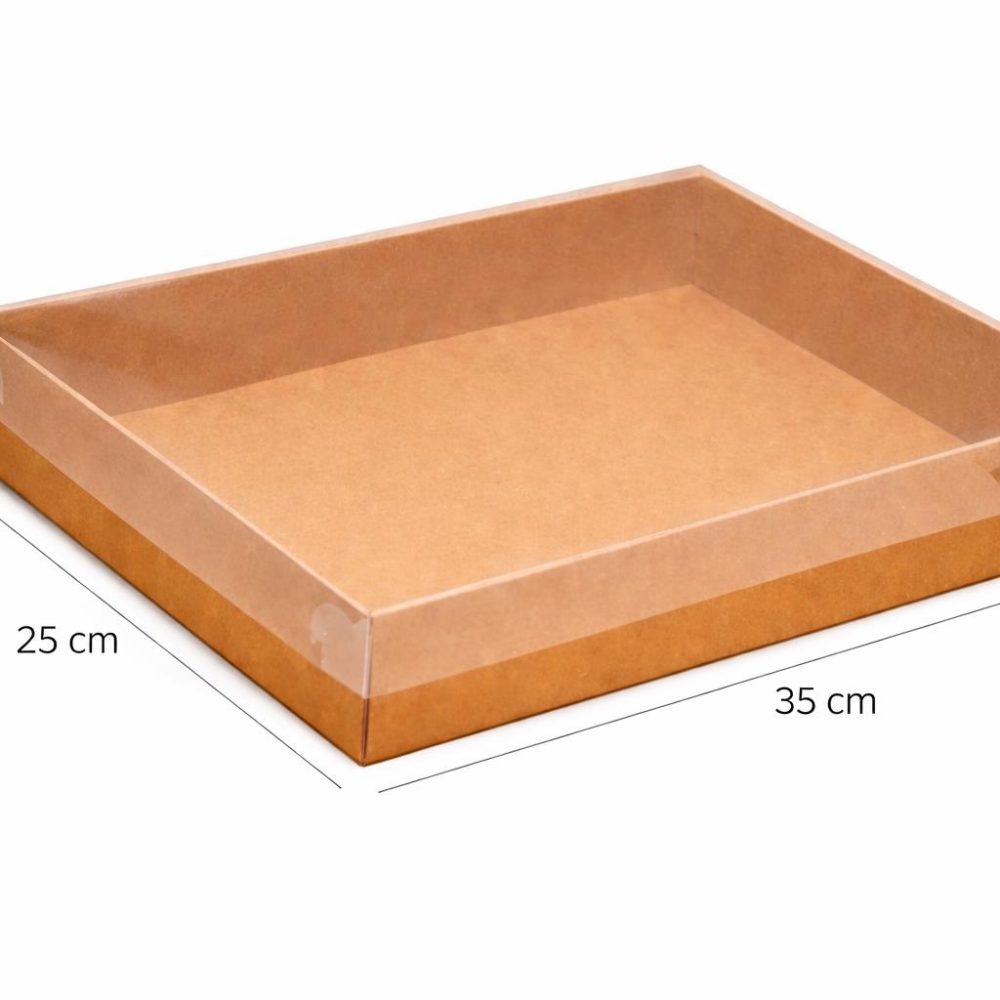 קופסאות קרטון עם מכסה שקוף 25/35/8, 25 יחידות – טבעי