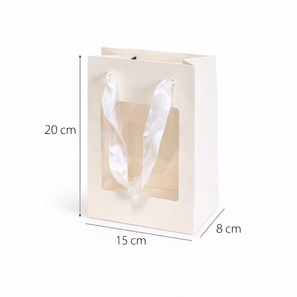 שקיות קרטון עם חלון 15/20/8 12 יחידות – צבע לבן