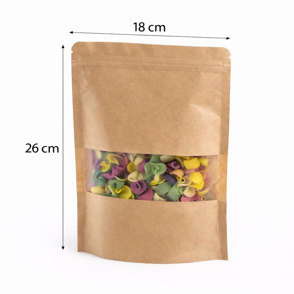 שקיות פסגור נייר קראפט + חלון 18/26/3, 100 יחידות