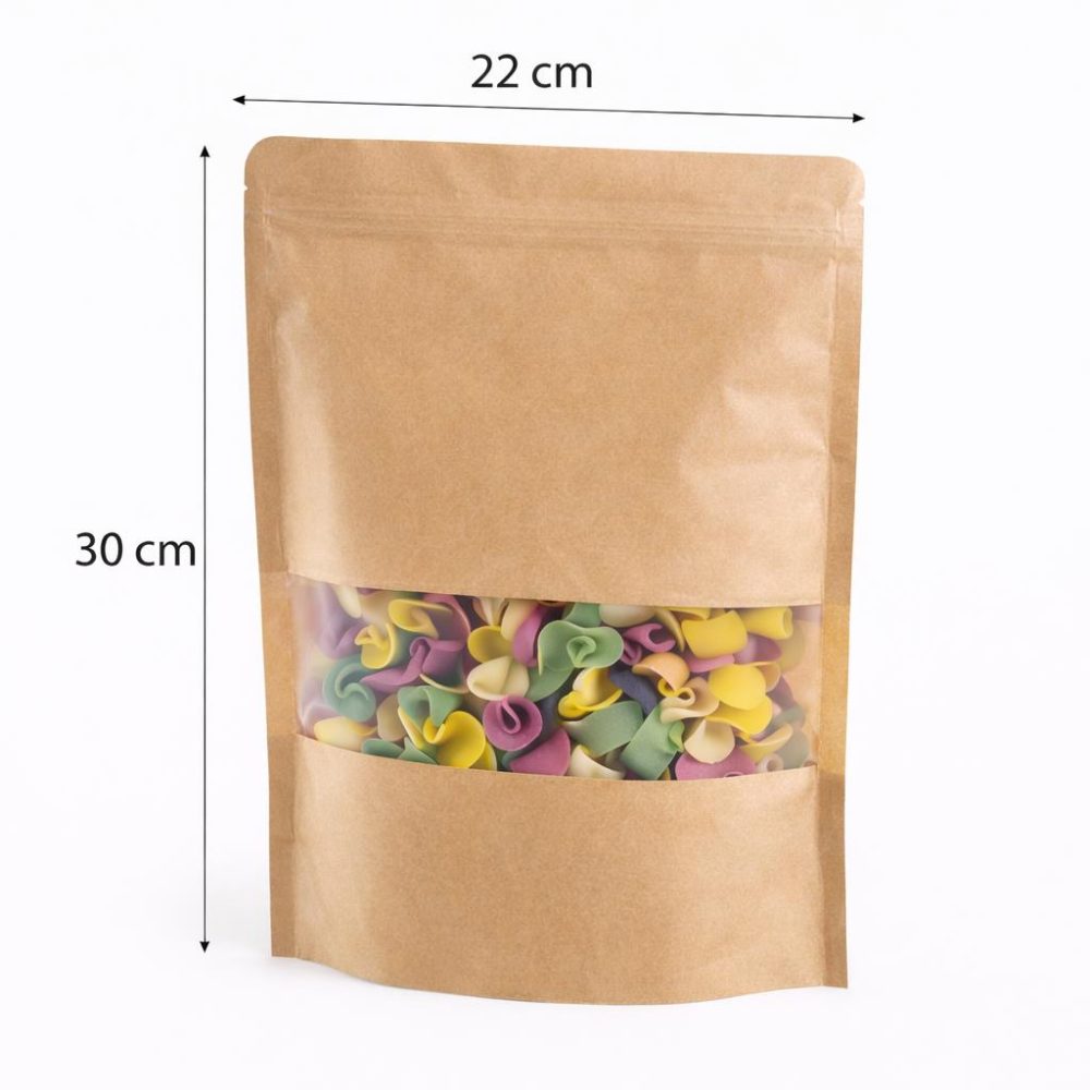 שקיות פסגור נייר קראפט + חלון 22/30/3, 100 יחידות