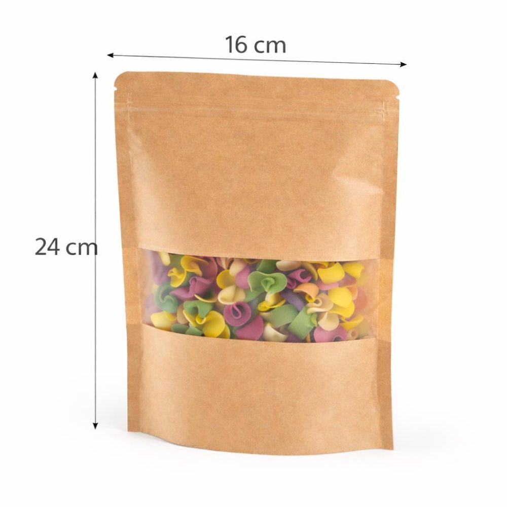 שקיות פסגור נייר קראפט + חלון 16/24, 100 יחידות