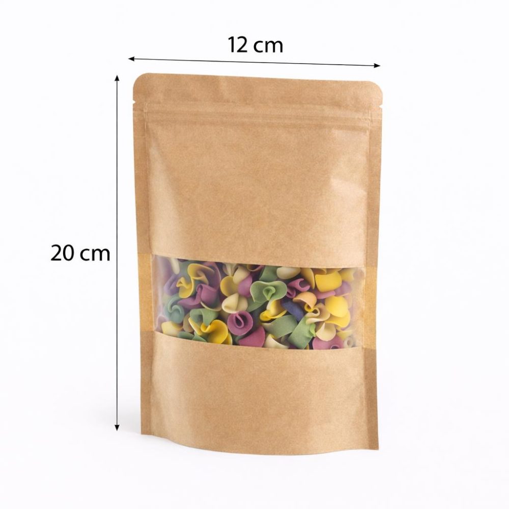 שקיות פסגור נייר קראפט + חלון 12/20/3 , 100 יח'